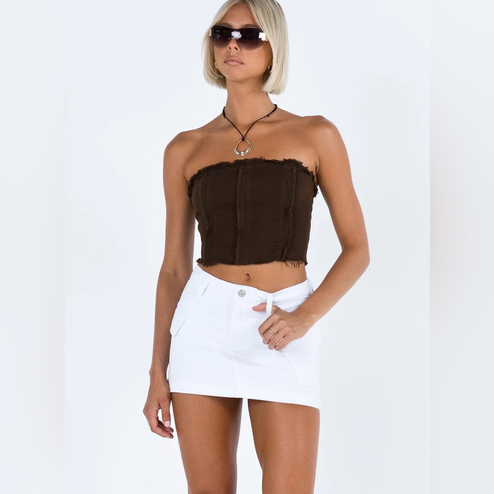 Princess Polly ZAKAI CARGO DENIM MINI SKIRT WHITE